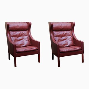 Wingback Chairs in Leather by Børge Mogensen, 1964, Set of 2
