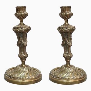 19th Century Louis XVI Style Gilt Bronze Candleholders, Set of 2
