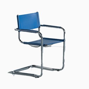 Sedia in pelle blu di Mart Stam, anni '70