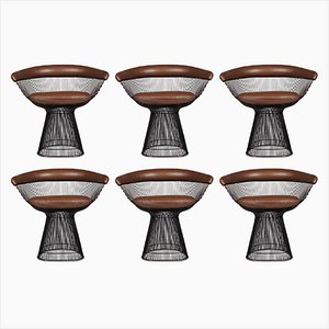 Sedie da pranzo vintage in bronzo e pelle marrone di Warren Platner, set di 6