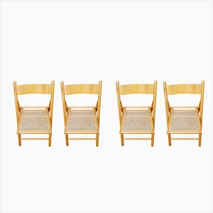 Chaises Pliantes Vintage en Bois avec Sièges en Tresse Viennoise, Set de 4