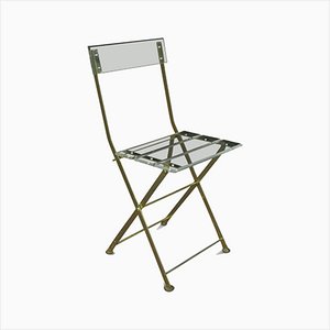 Acrylic Glass & Gilded Brass Les Invisibles Folding Chair by Yonel Lebovinci and Bernard Berthet for Marais International, 1970s
