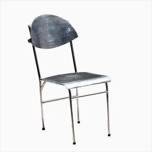 Silla italiana posmoderna de aluminio, años 80