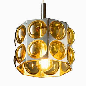 Vintage Hängelampe mit Bernsteinfarbenem Glas & Bubble Design von Temde, 1960er