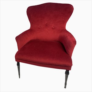 Butaca estilo Regency antigua de terciopelo rojo, años 50