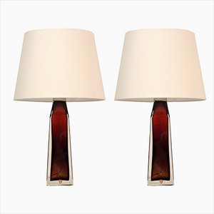 Red Core Doublecoated Glass Table Lamps by Carl Fagerlund for Orrefors, 1950s, Set of 2