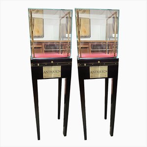 Mahogany Showcases with Integrated LED Lights, Set of 2