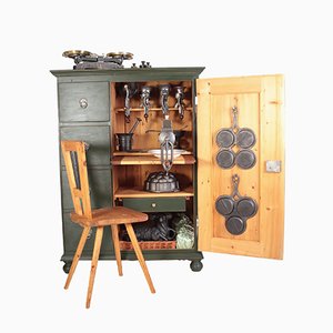 Folk Kitchen Pantry Cabinet and Chair, Bohemia, 1890s, Set of 18