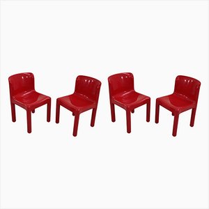 Rote Modell 4875 Stühle von Carlo Bartoli für Kartell, 1970er, 4er Set
