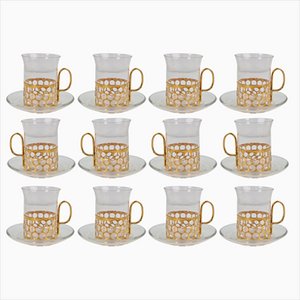 Vintage Irish Coffee Gläser mit vergoldetem Halter & Untertassen, 1960er, 36 . Set