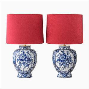 Delft Blue Regina Vases Table Lamps, 1930s, Set of 2
