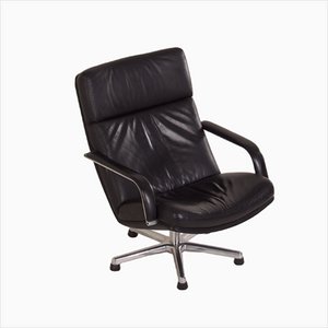 Schwarzer F154 Drehsessel aus Leder von Geoffrey Harcourt für Artifort, 1980er