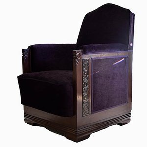 Art Deco Mahogany and Purple Velvet Lounge Chair by Carel Adolph Lion Cachet, 1930s