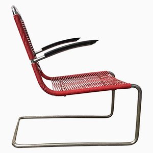 Modell 411 Armlehnstuhl aus Rotem Kunststoff & Stahlrohr von Gispen, 1930er