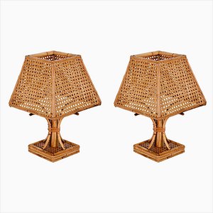 Italienische Mid-Century Tischlampe aus Korbgeflecht & Rattan, 1960er, 2er Set