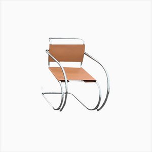 Fauteuil MR20 Tubulaire en Chrome et Cuir par Ludwig Mies Van Der Rohe, Italie, 1980s