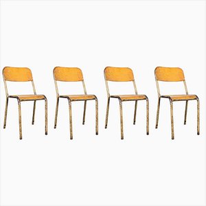 Vintage French Stacking D Back Dining Chairs, 1950s, Set of 4