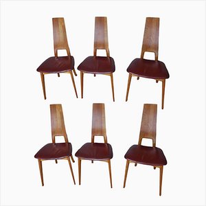 Vintage Stühle aus Leder & Holz, 1960er, 6 . Set