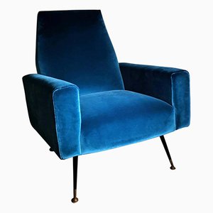 Vintage Italian Armchair in Velvet Ottanio Color