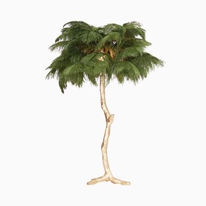 Small Vintage Gilt Palm Tree Lamp with Feathers