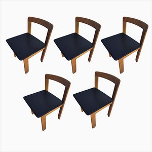 Chaises National Vintage en Noyer et Cuir de Parma, Bulgarie, Set de 5