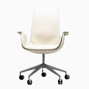 White Leather High Back Bird Chair on Wheels by Fabricius & Kastholm, 1980s