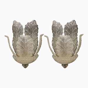 Murano Glass Leaf Wall Lamps, Set of 2