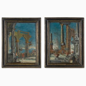 Venezianischer Künstler, Commedia dell'Arte Compositions, 18. Jh., Öl auf Leinwand, 2er Set