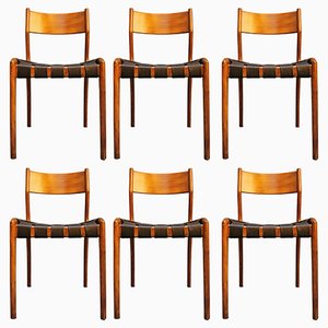 Stühle mit Schwarzen Ledersitzen, Hans J. Wegner, 6er Set