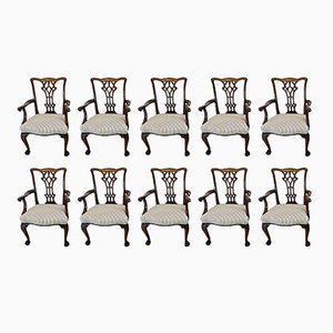 Antique Victorian Mahogany Dining Chairs, 1880s, Set of 10