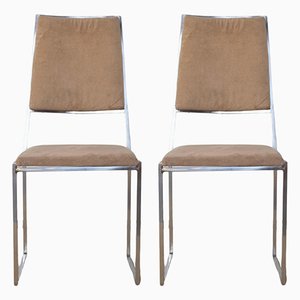 Steel and Suede Chairs, 1970s, Set of 2