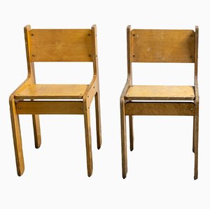 Children's Wood Desk Chairs, 1950s, Set of 2