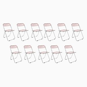 Italian Pink Acrylic Glass Folding Chairs by Giancarlo Piretti for Castelli / Anonima Castelli, Set of 12
