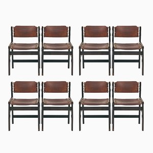 Set of Vintage Brutalist Chairs in Hideleather and Wood
