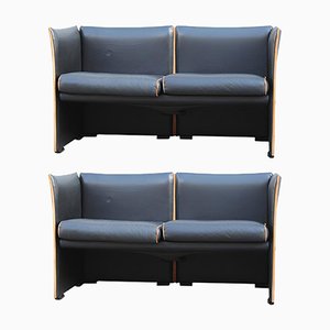 Set of Black Leather Sofas by Mario Bellini for Cassina, 1970s