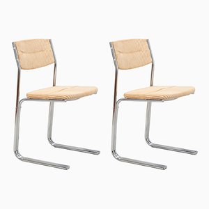 Italian Chairs in Tubular Steel and Corduroy Fabric, 1960, Set of 4