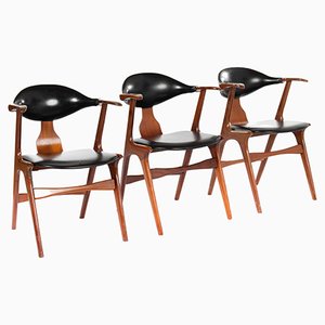 Cow Horn Dining Chairs attributed to Louis Van Teeffelen for AWA Holland, 1950s, Set of 3