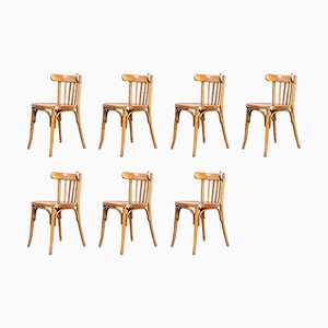 Honey Oak Bentwood Dining Chairs from Luterma, 1950s, Set of 7