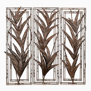 Vintage Arts & Crafts Style Panels in Bronzed and Wrought Iron, 1920, Set of 3