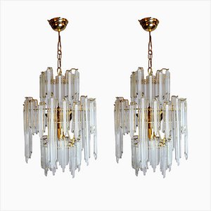 Curved Glass Cascading Chandelier by Paolo Venini, Italy, 1970s, Set of 2