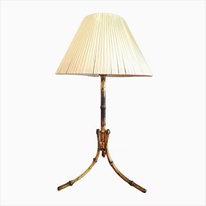 Lámpara de mesa de imitación de bambú de metal dorado, años 50