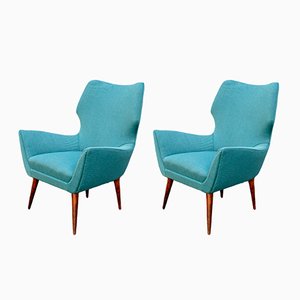 Set of Armchairs with Wooden Structure and Padded Seats, 1950s
