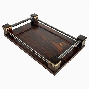 Small French Art Deco Tray in Wood and Metal, 1940