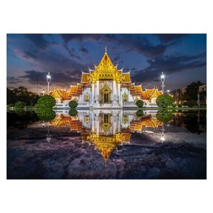 Carta fotografica Songphol Thesakit, Benchamabophit Temple, the Night and Reflection of the Splendid Art of Thailand