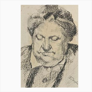 Edouard Dufeu, Portrait, Original Charcoal Drawing, Late 19th Century