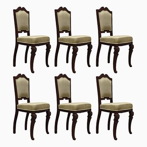 Art Deco Mahogany and Geometric Green Velvet Dining Chairs, 1920s, Set of 6