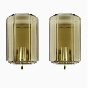 German Wall Lamps in Glass and Brass from Glashutte Limburg, 1970s, Set of 2