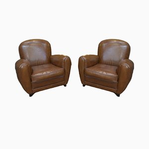 Leather Club Armchairs with Removable Cushions, 1970s, Set of 2