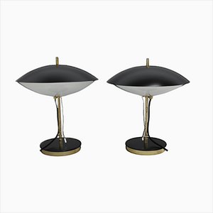 Glass and Brass UFO Table Lamps, Czechoslovakia, 1970s, Set of 2