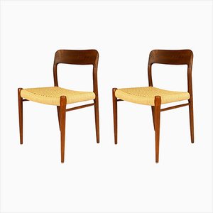 Model No. 75 Dining Chairs with Paper Cord by Niels O. Møller, Denmark, 1950s, Set of 2